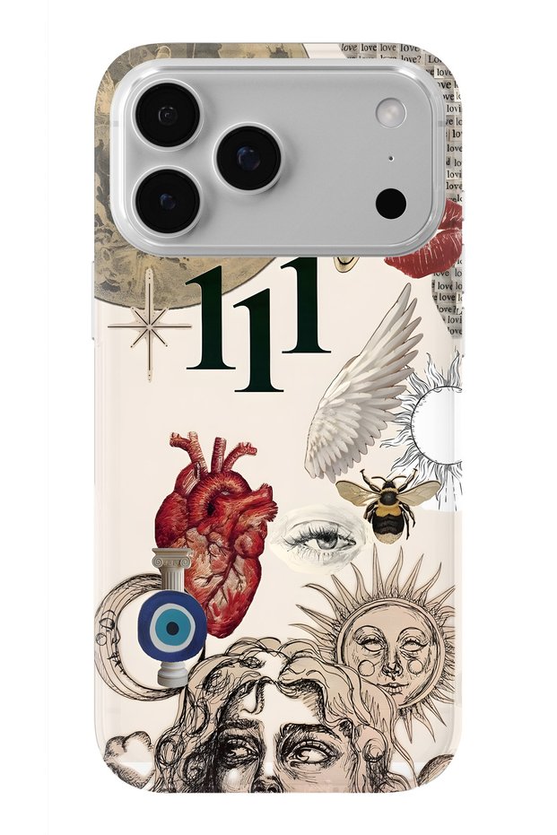 iPhone 18 Pro Max Compatible Astro Symbolic Collage and 111 Energy Pattern Transparent Phone Case