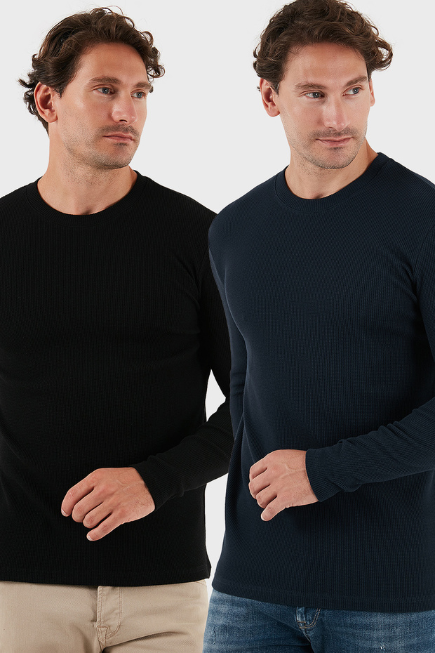 قميص قطني برقبة دائرية قصة ضيقة للرجال SWEAT 5905073S2