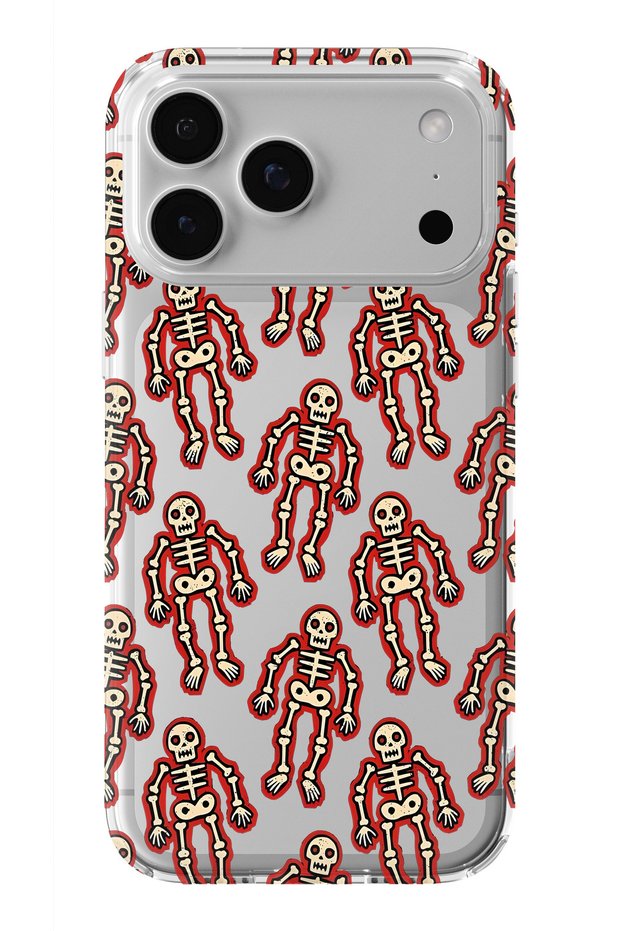 iPhone 17 Pro Max Compatible Skeleton Patterned Transparent Phone Case