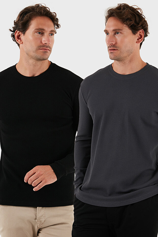 قميص قطني برقبة دائرية قصة ضيقة للرجال SWEAT 5905073S2