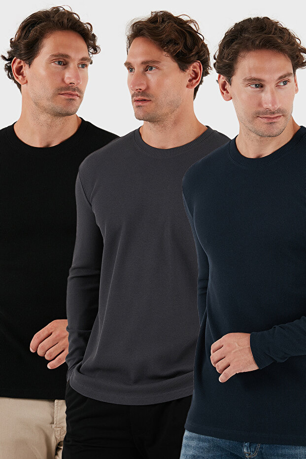قميص قطني برقبة دائرية قصة ضيقة باسيك 3-pack سويت للرجال SWEAT 5905073S3