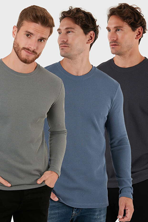 قميص قطني برقبة دائرية قصة ضيقة باسيك 3-pack سويت للرجال SWEAT 5905073S3