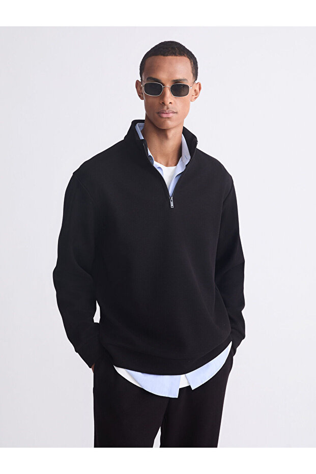 Lcw Vision Brown Zippered Mock Neck Men's Thick Sweatshirt W5L415Z8