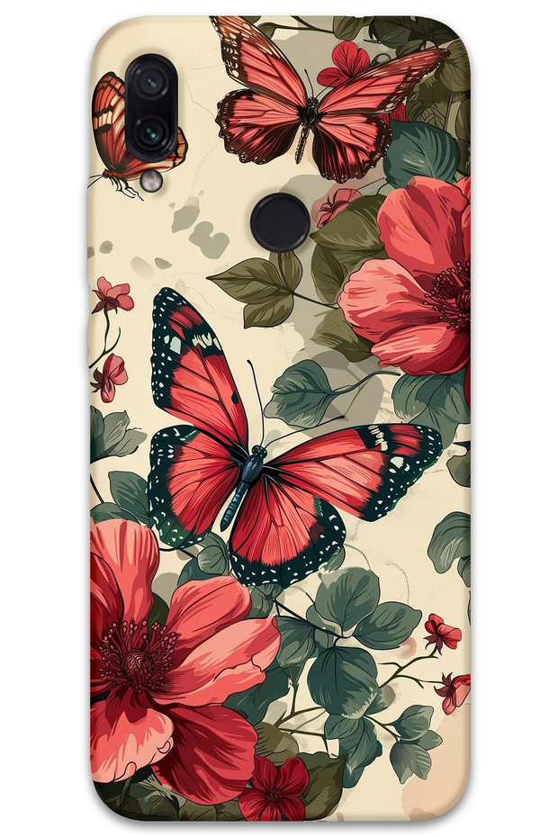 Xiaomi Redmi Note 7 Compatible Butterfly Pattern Phone Case + Screen Protector - 5795