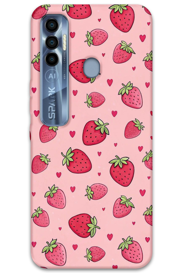 Tecno Spark 7 Pro Compatible Strawberry Pattern Phone Case + Screen Protector - 5804
