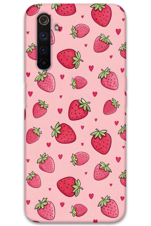 Realme 6 Pro Compatible Strawberry Pattern Phone Case + Screen Protector - 5804