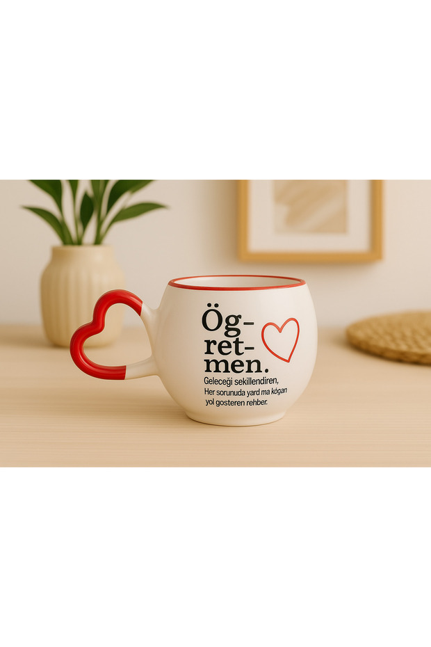 Heart Handle TEACHER DEFINED Teachers' Day Patterned Entirely Handmade Ceramic Mug
