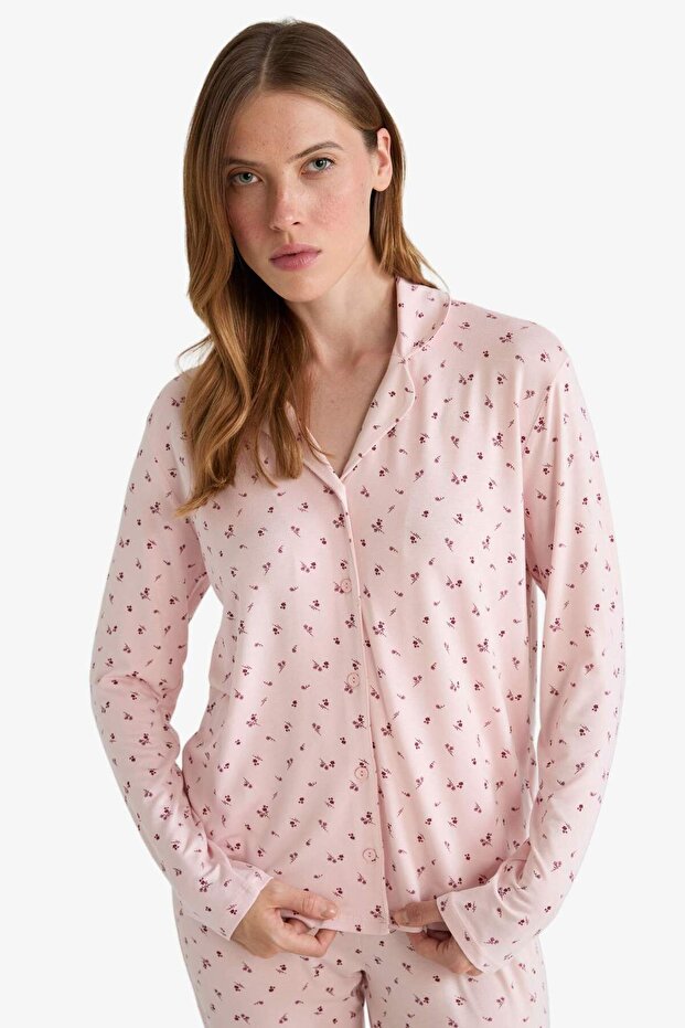Pijama Takımı Regular Fit Desenli Uzun Kollu Üst Uzun Alt-Fall in Love G0228AX25AU - 5