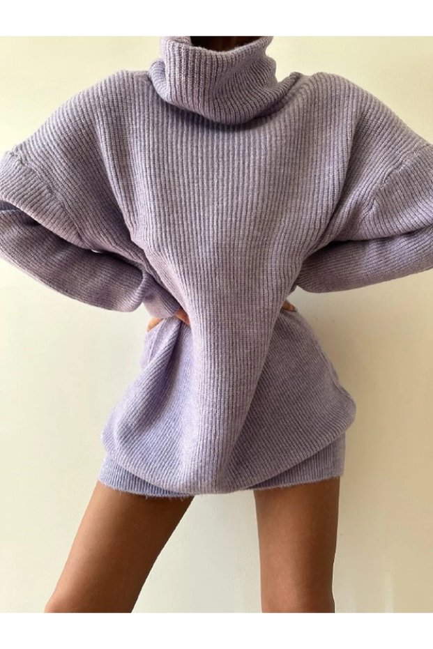 Gray Turtleneck Knitwear Dress