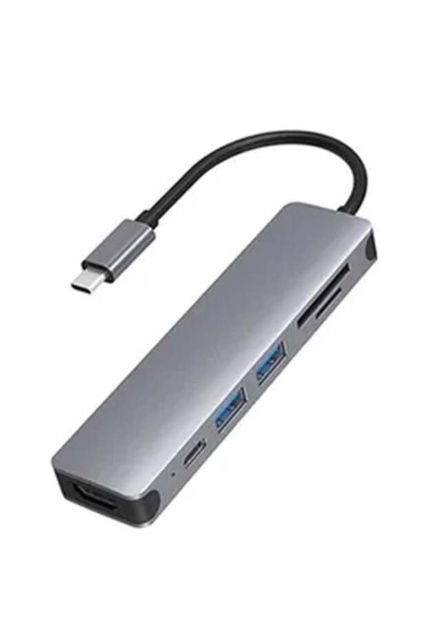 محول USB-C متعدد المنافذ 6 في 1 باللون الرمادي