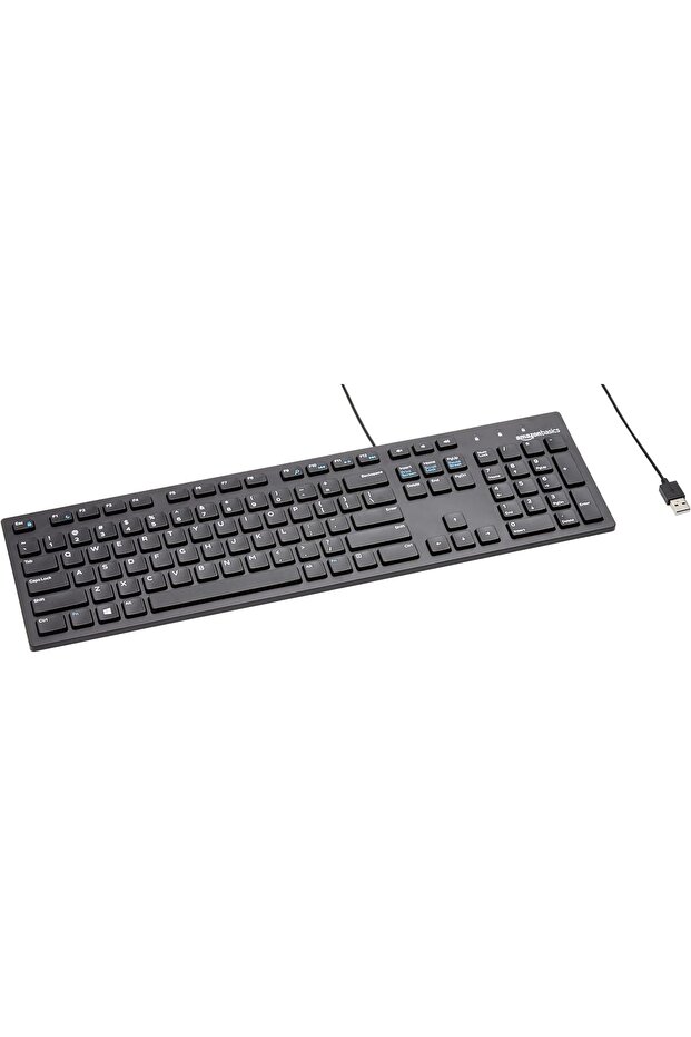 AmazonBasics Wired QWERTY Keyboard, Matte Black (US Layout) - 1