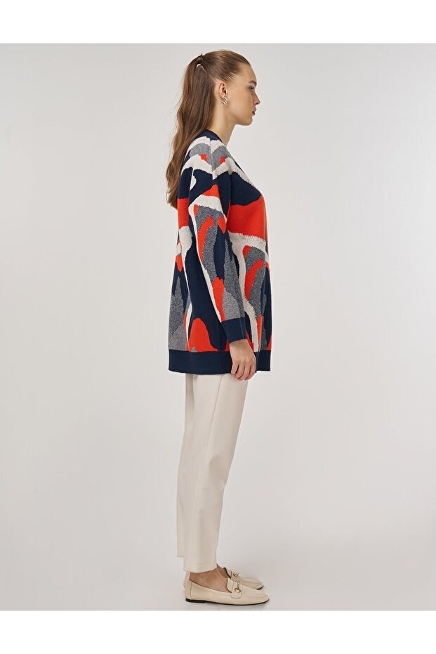 Soyut Desen Triko Tunik Koyu Lacivert - 6