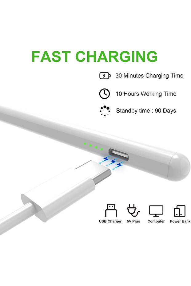 Magnetic Active Stylus for iPad (2018-2023) with Palm Rejection and Tilt Sensitivity — White - 2
