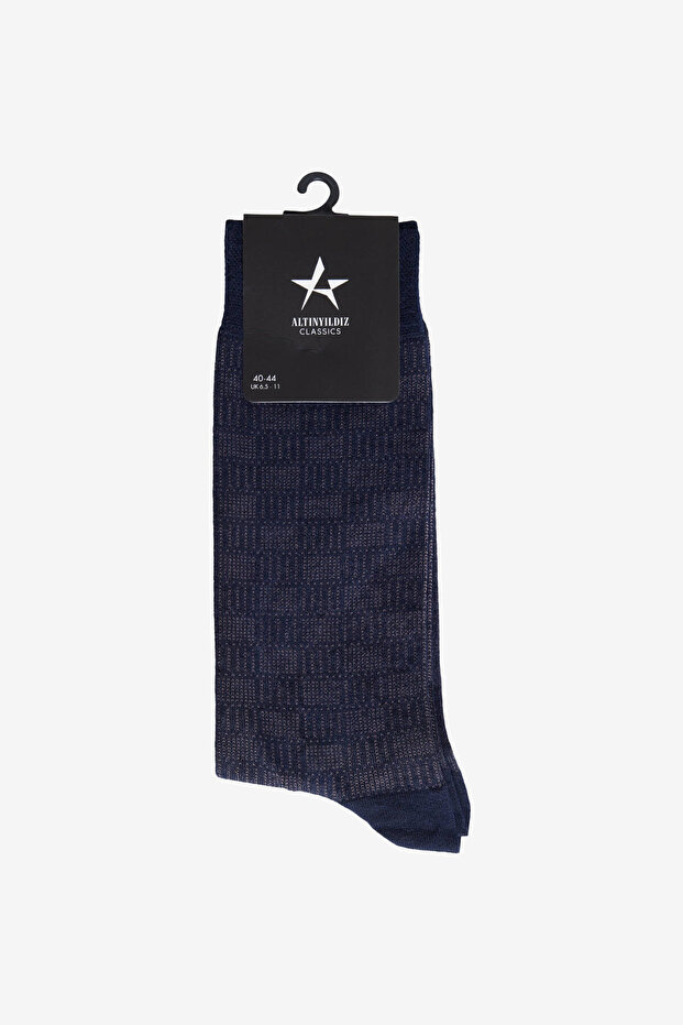 Erkek Lacivert Yumuşak Dokulu Desenli Tekli Çorap - 1