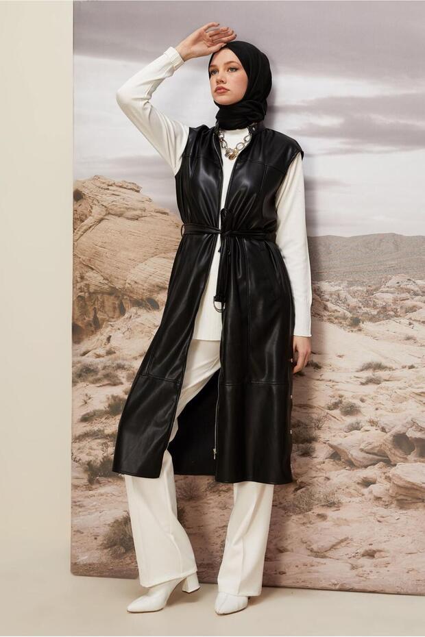 Belted Faux Leather Vest 45249