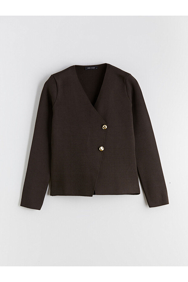 Kruvaze Yaka Kadın Triko Hırka - 5