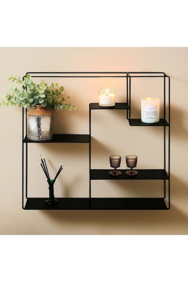 Cubic Wall Shelf - Black Metal 80x15x80cm for Living Room - Stylish Wall Storage Solution