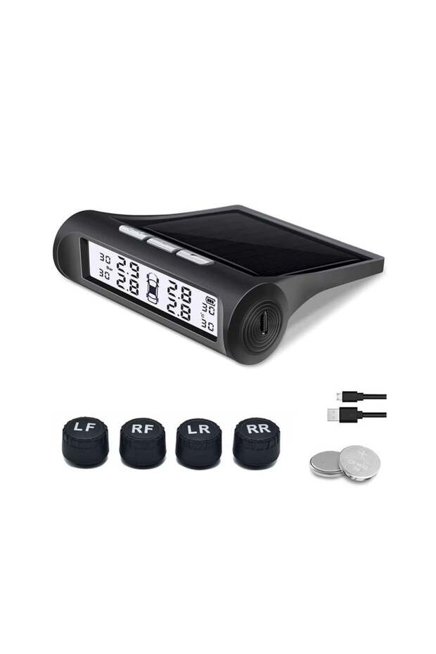 Solar Wireless TPMS Tire Pressure Monitor, 4 External Sensors with Real-Time Display