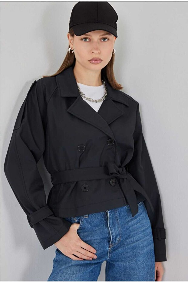 SİYAH KISA TRENCHKOT - 3