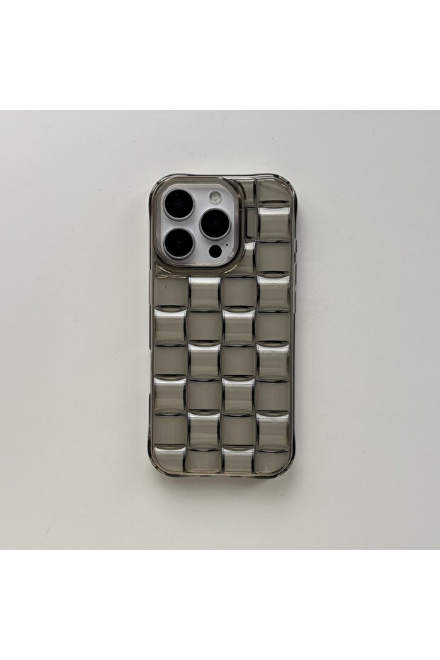 TPU For iPhone 17 grey Stereoscopic Green Woven Plaid Convexity Soft Transparent Cube Pattern Cover