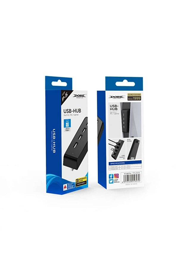 High Speed 4-Port USB Hub for Playstation 5 and PC with LED Indicator, Black - 1