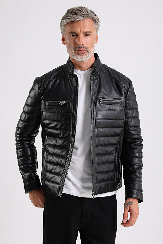 Maroquin Leather Leandro Men's Puffer Leather Coat