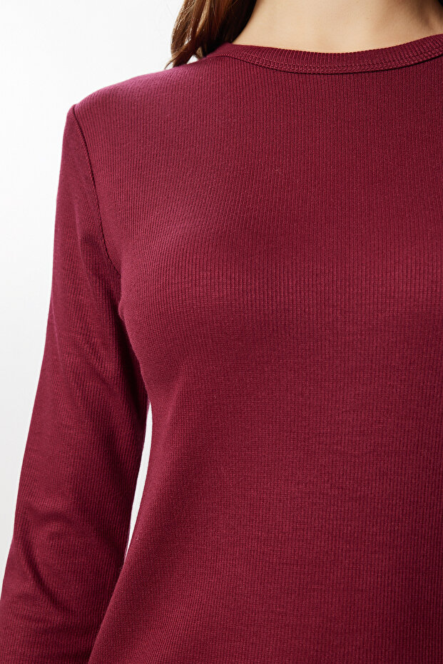 Basic Fitilli Örme Bluz LUB0296 BORDO - 4