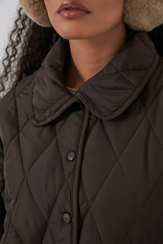 Kadın Kapitone Oversize Mont 5226 - Kahverengi - 6