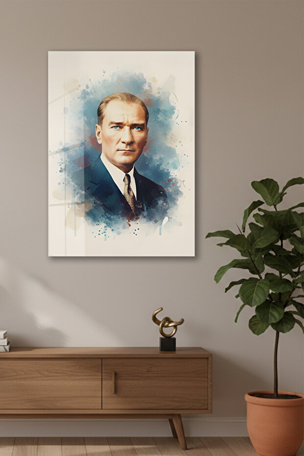 Glass Mustafa Kemal Atatürk Printed Tabletop Huhu815C - Single Glass Tabletop