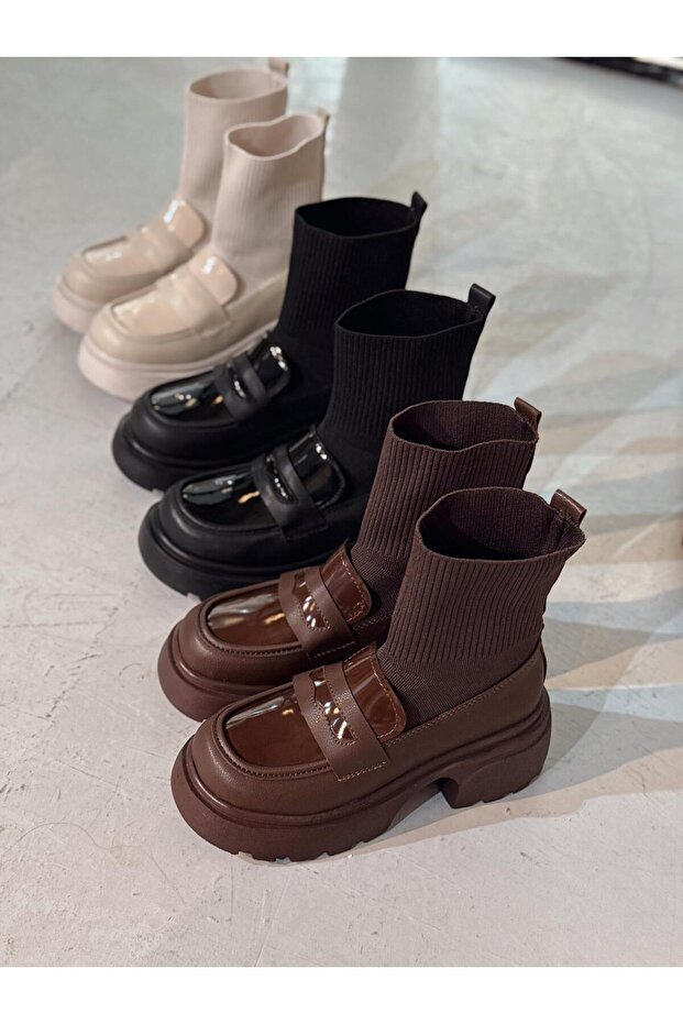 Celora Kadın Kalın Taban Bot Siyah Triko - 6