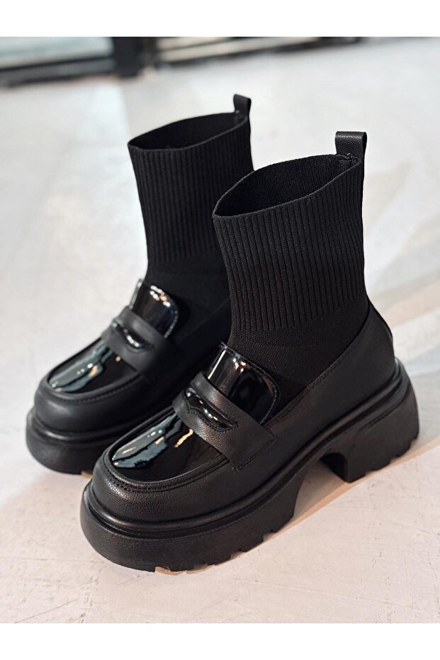 Celora Kadın Kalın Taban Bot Siyah Triko - 4
