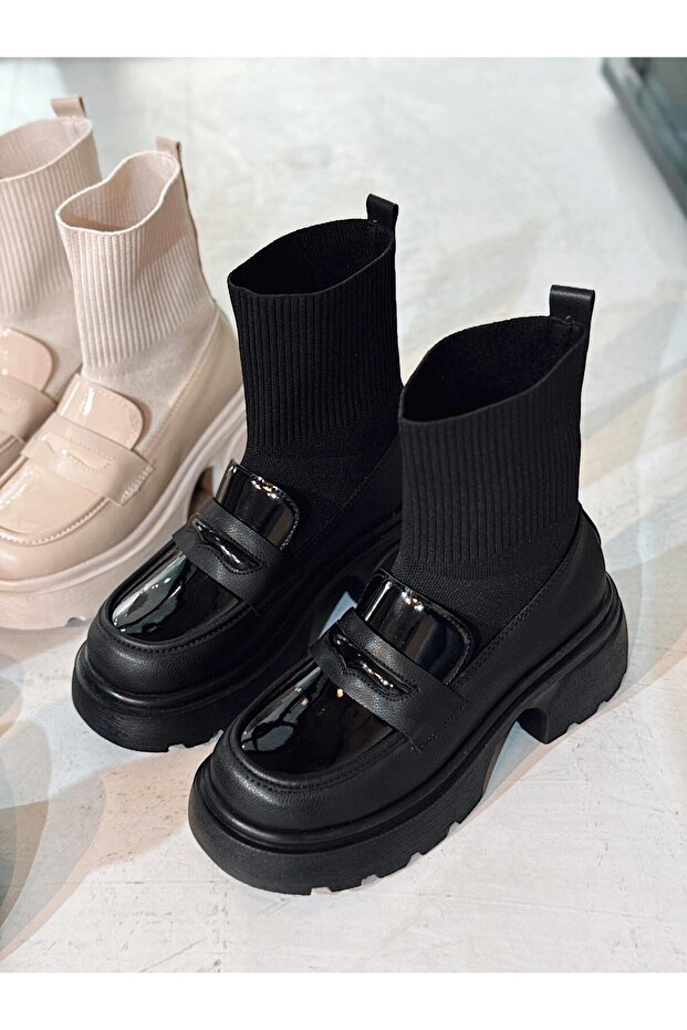 Celora Kadın Kalın Taban Bot Siyah Triko - 5