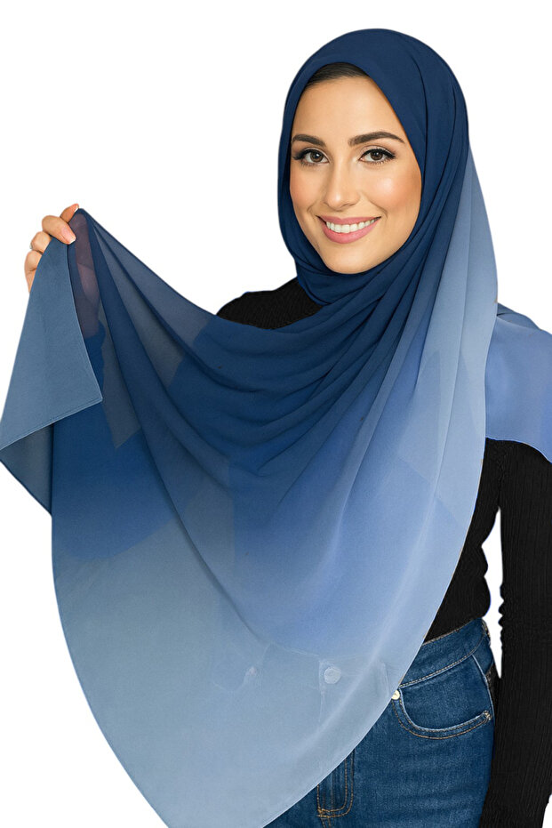 Gradient Pattern Navy Blue Color Shawl - 4