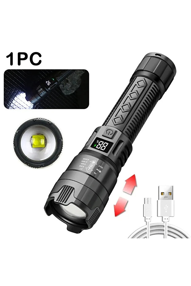P900 High Strong Power Led Flashlights 2000LM Tactical Torch with Display Light USB Charging