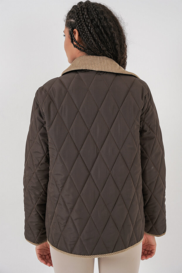 Kadın Kapitone Oversize Mont 5226 - Kahve Bej - 7