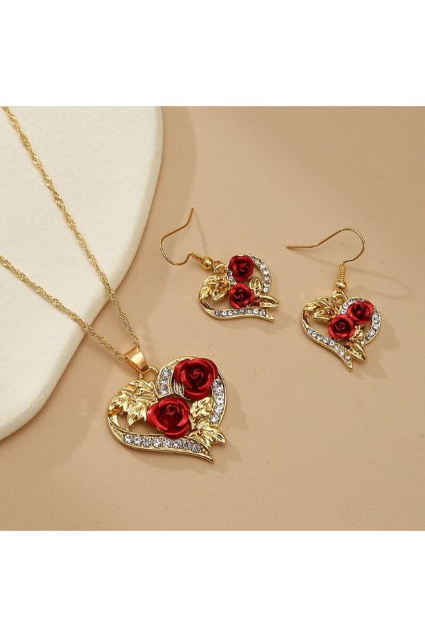 Gold-color Creative Love Rose Heart Pendant Necklace For Women Exquisite Zircon Forever Necklace Rom