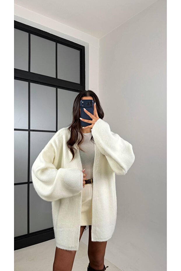 Ekru Oversize Triko Hırka GAUS-00525 - 3