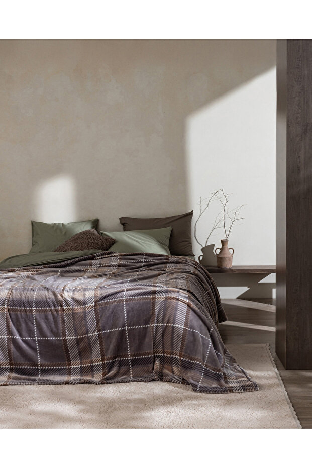 Antonin Çift Kişilik Welsoft Polar Baskılı Battaniye - Gri/Bej - 1