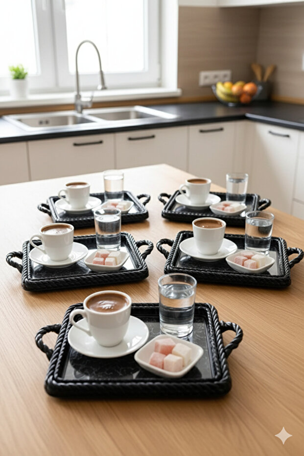 6 Pieces Coffee Presentation Tray with Mesh Pattern Rectangular Black - 3