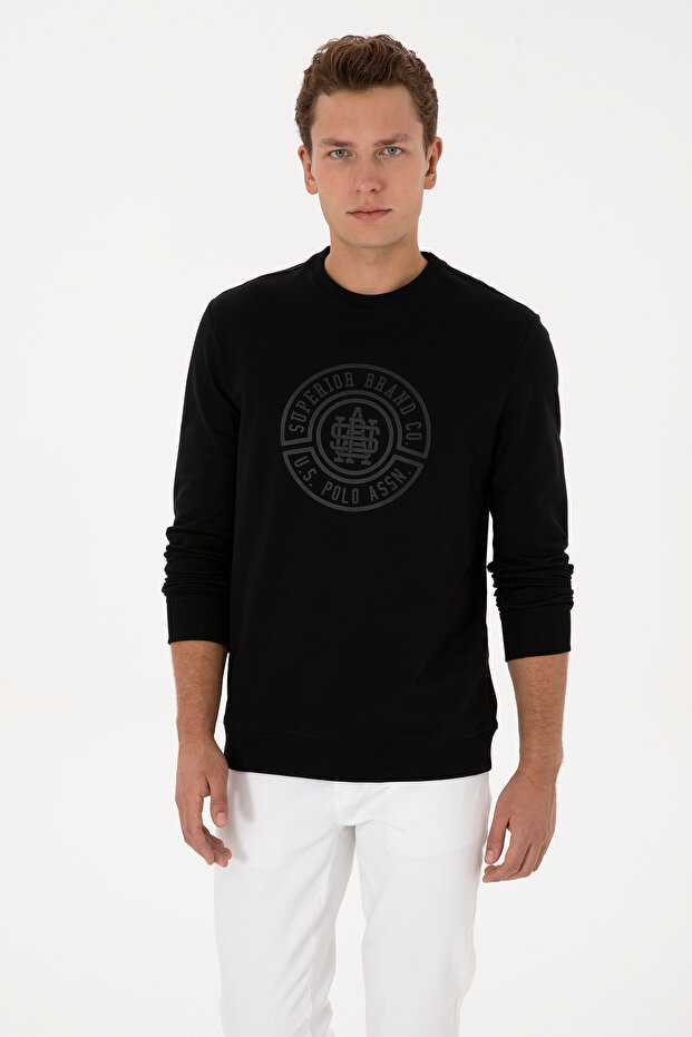 Men's Regular Fit Crew Neck Black Sweatshirt 50324788-Vr046