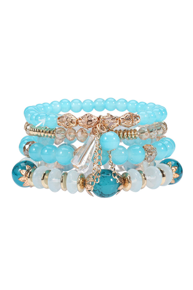 light blue Bohemian Stackable Bead Bracelets for Women Multilayered Bracelet Pendant Charm Stretch B