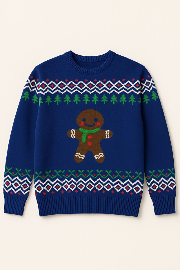 Women's New Year's Themed Sweater Sax Blue