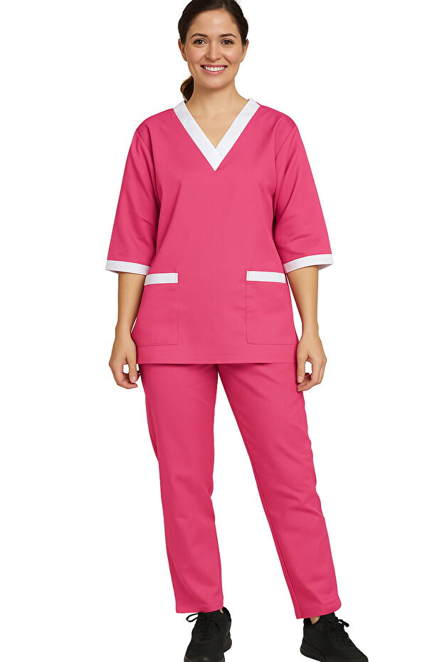 3/4 Sleeve V-Neck Scrub Set for Women – Cleaning, Spa & Medical Uniform