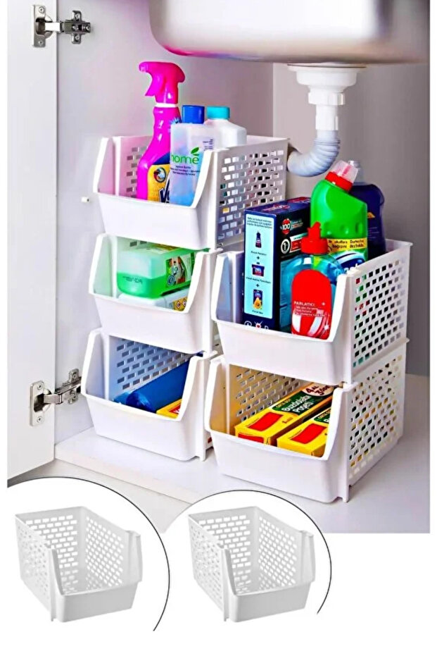 2 Pieces of Stackable Multi-Purpose Bathroom Under-Sink Organizer Large Size - White - 3