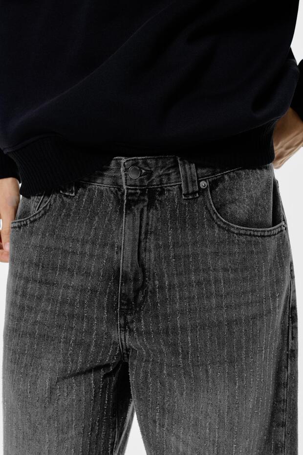 Lazer baskılı geniş paça jean - 6