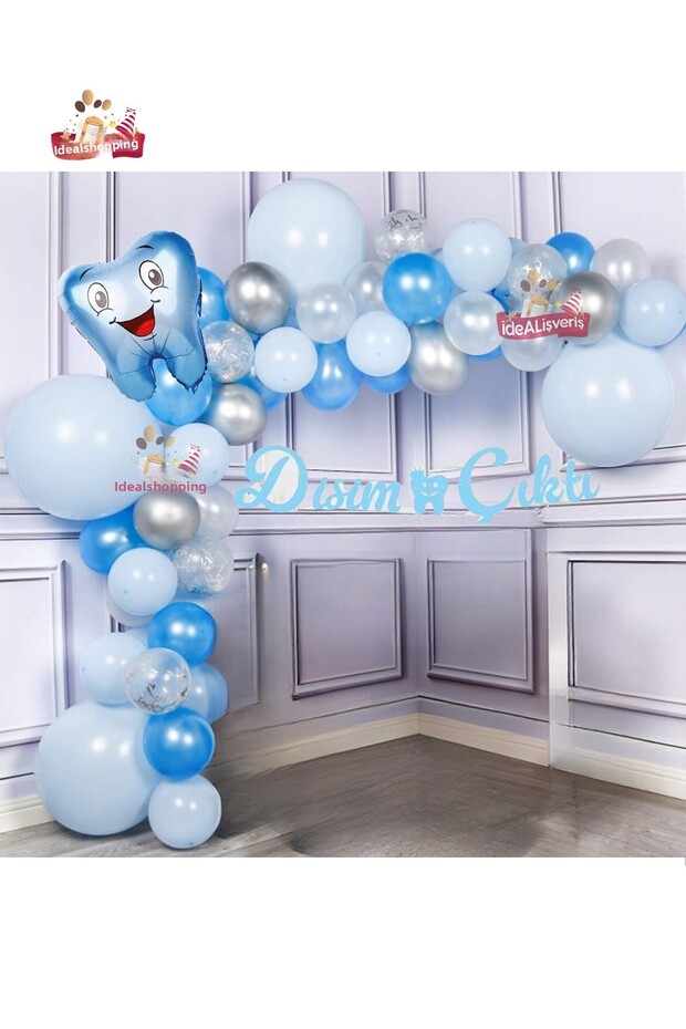 My Tooth Came Out Blue Silver Concept Party Set with Tooth Foil Balloons