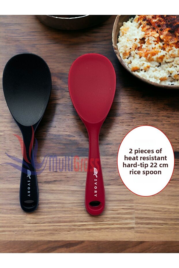 Ivory Heat Resistant Silicone 22cm Spoon Set of 2 Black-Fuchsia