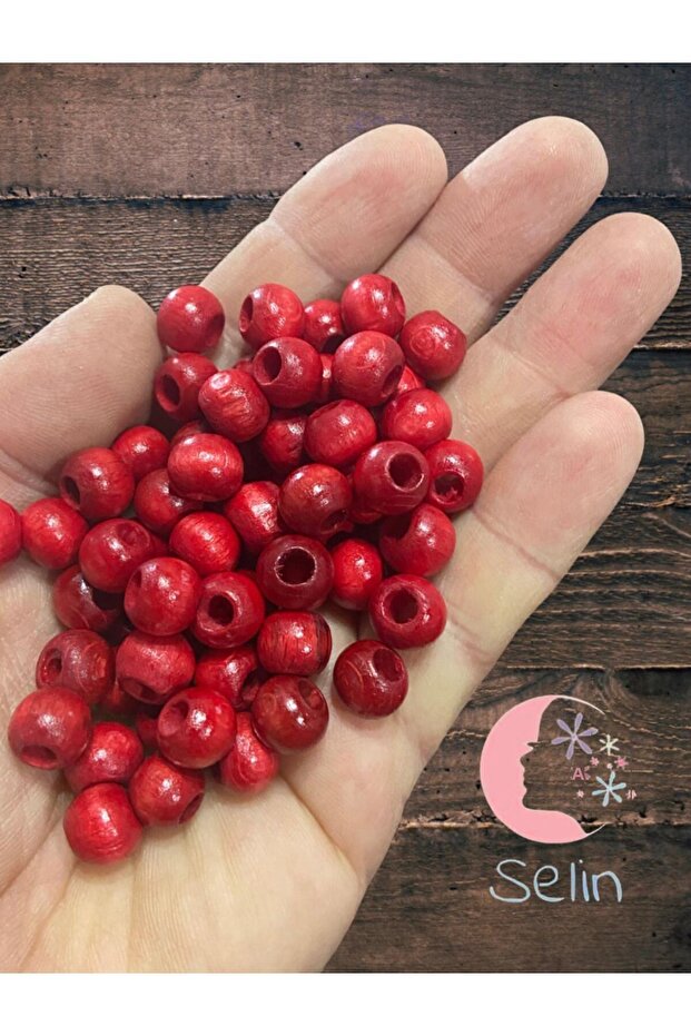 Wooden Beads 10 Mm 100 Gr (Average ± 250 - 300 Pieces) Red