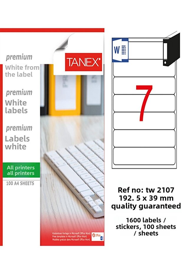 ملصق ليزر Tanex - Tw-2107، أبيض، 192.5*39 مم، 100 قطعة