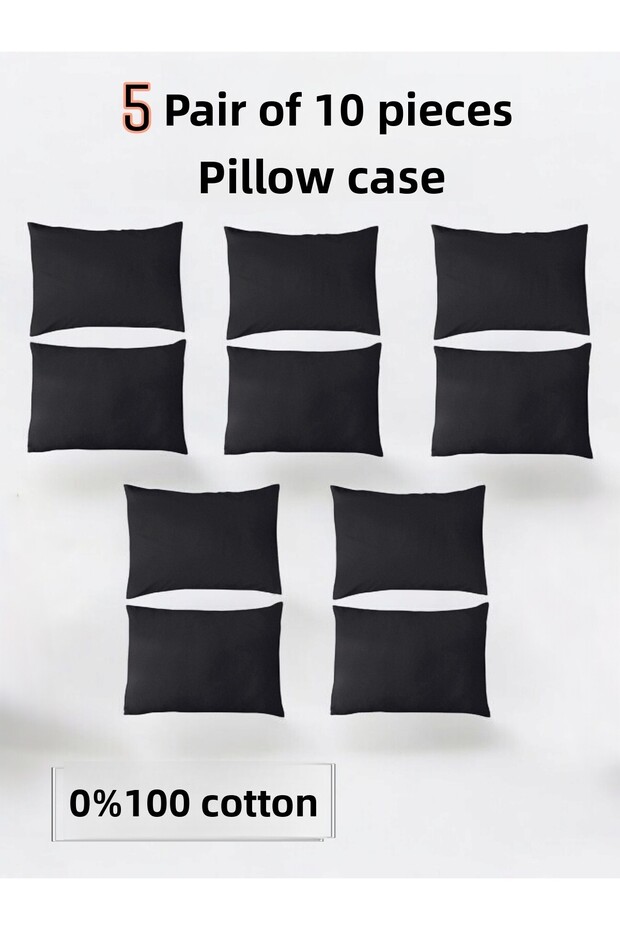 100% Cotton Satin 5 Pairs of 10 Pillowcases Set - Black